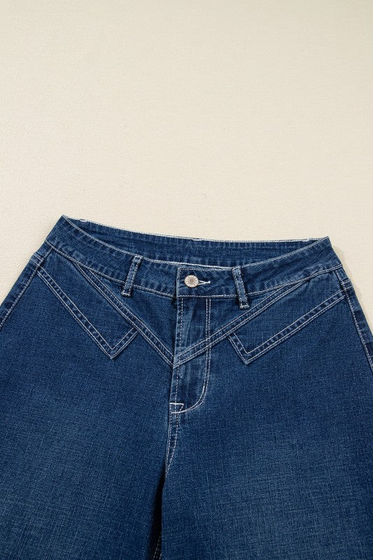 Loose cuffed jeans in Sail Blue denim with chevron front topstitching