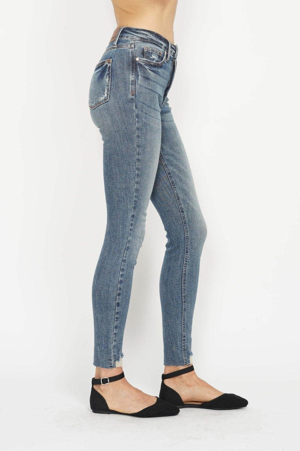 Judy Blue Full Size Tummy Control Vintage Wash Hem Destroy Skinny Jeans - Tigbul's Variety Fashion Shop