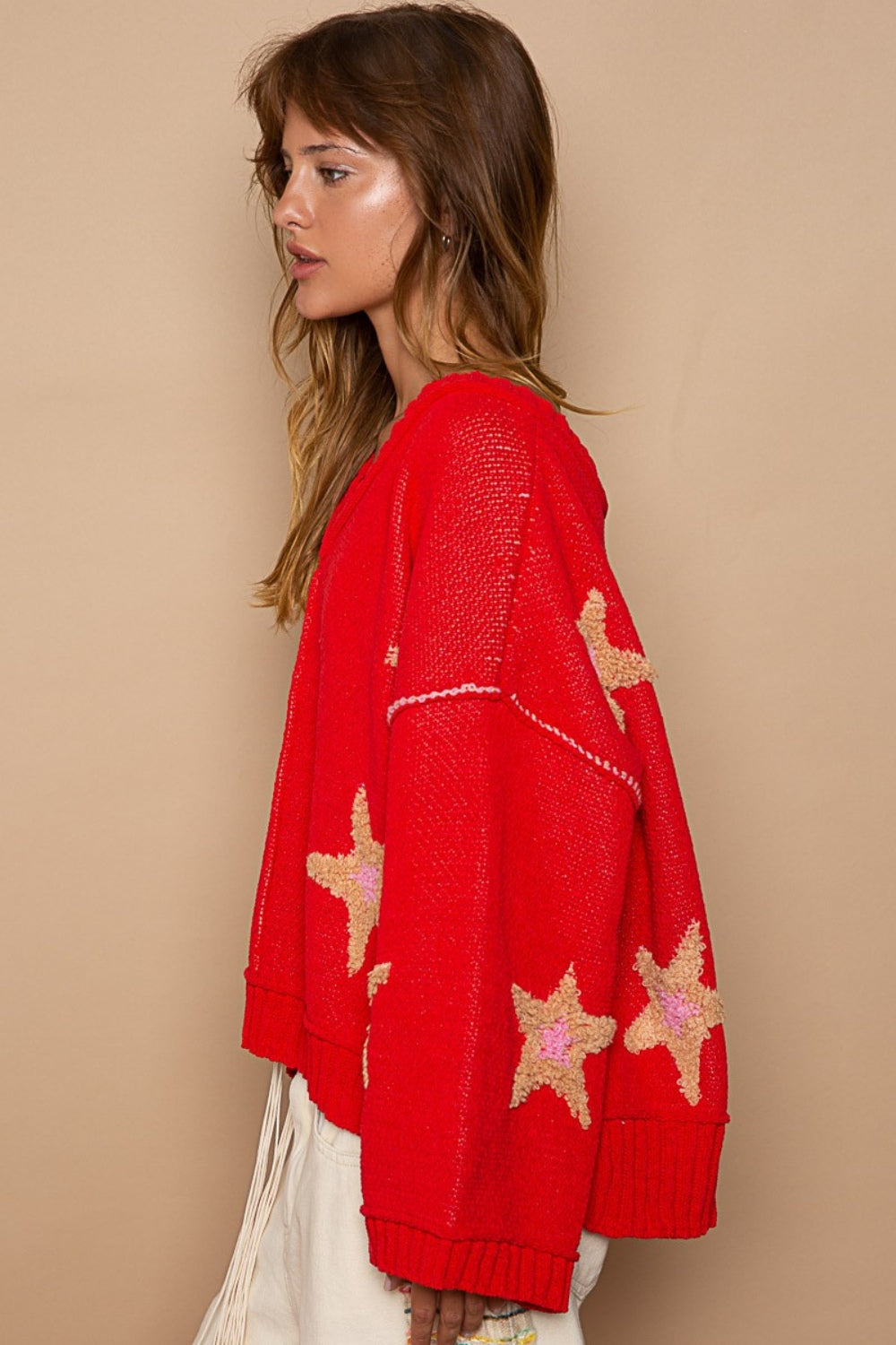 POL Long Sleeve Star Patch Sweater - Tigbul's Variety Fashion Shop