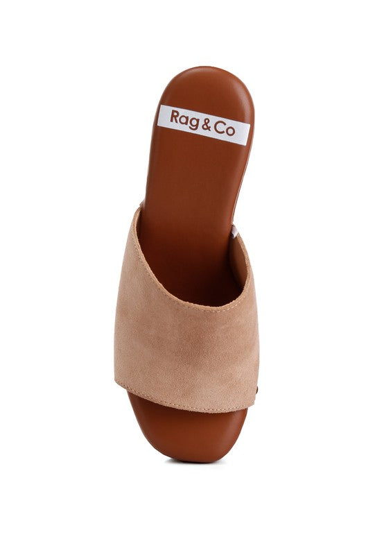 Rag & Co Cartera Suede High Block Heel Mules - Tigbuls Variety Fashion