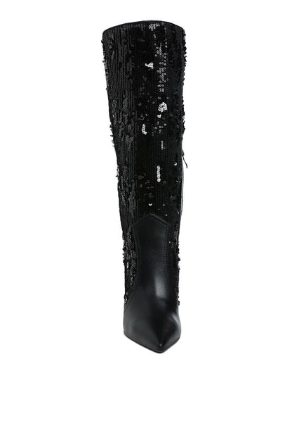 Sitarah Sequin Embellished Stiletto Long Boots - Tigbul's Variety Fashion Shop