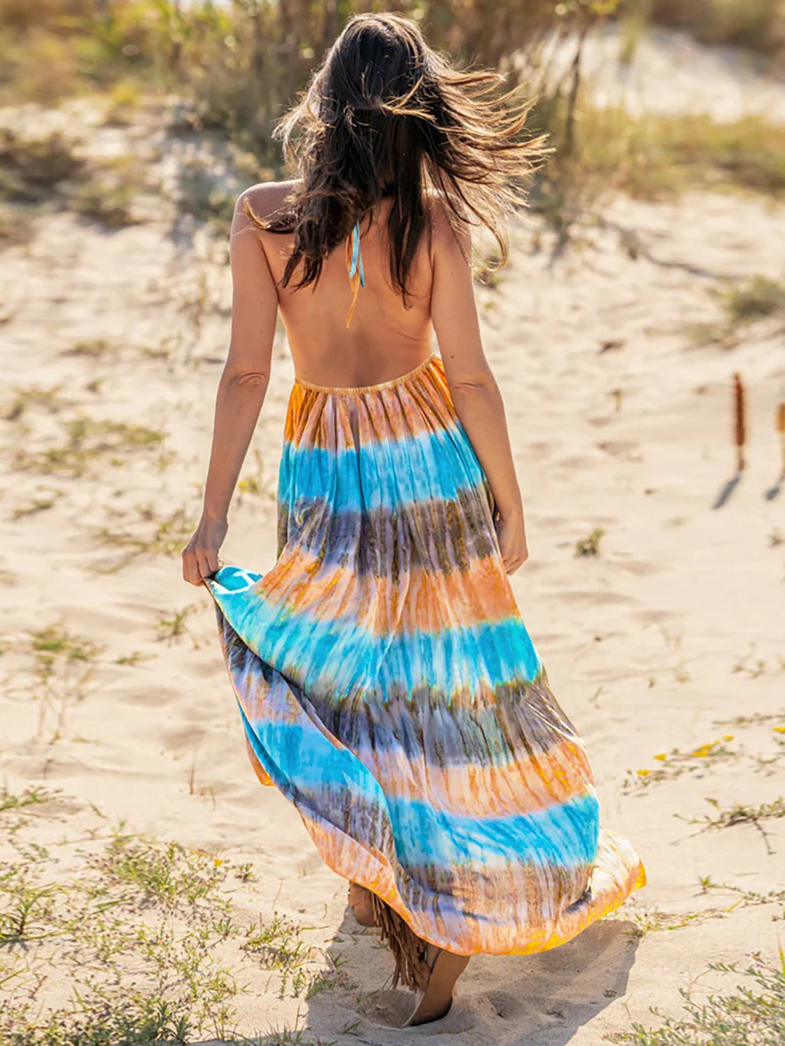 Tie-Dye Halter Neck Sleeveless Dress - Tigbuls Variety Fashion