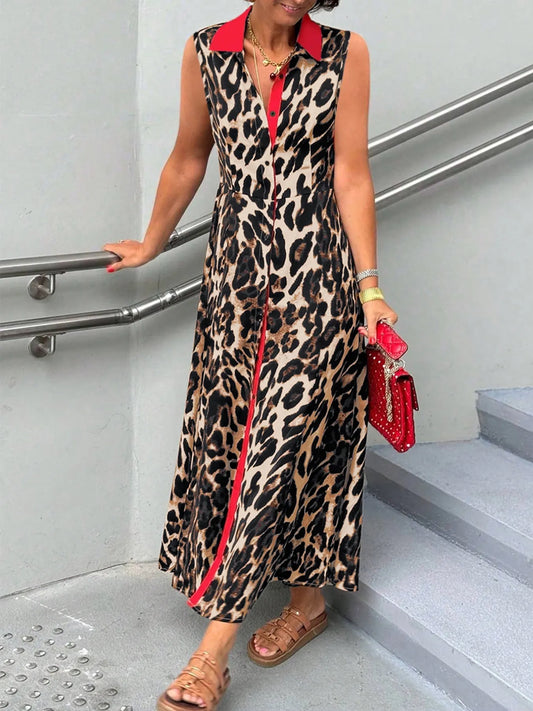 Plus Size Leopard Print Sleeveless Maxi Dress - Tigbul's Variety Fashion Shop