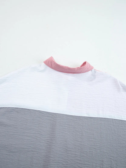 Color Block Oversized Button-Up Shirt with Chest Pocket - Tigbul's Variety Fashion Shop