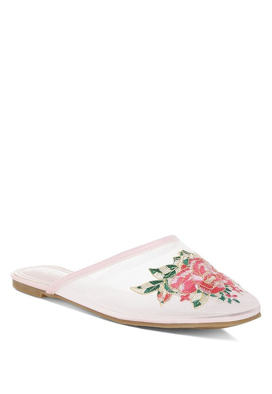 Shara Floral Embroidered Mesh Mules - Tigbul's Variety Fashion Shop