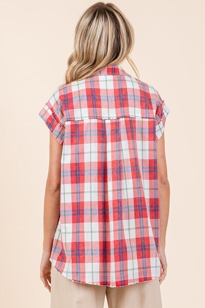 Red Mineral Wash Plaid Button Down Shirt - Tigbul's Variety Fashion Shop