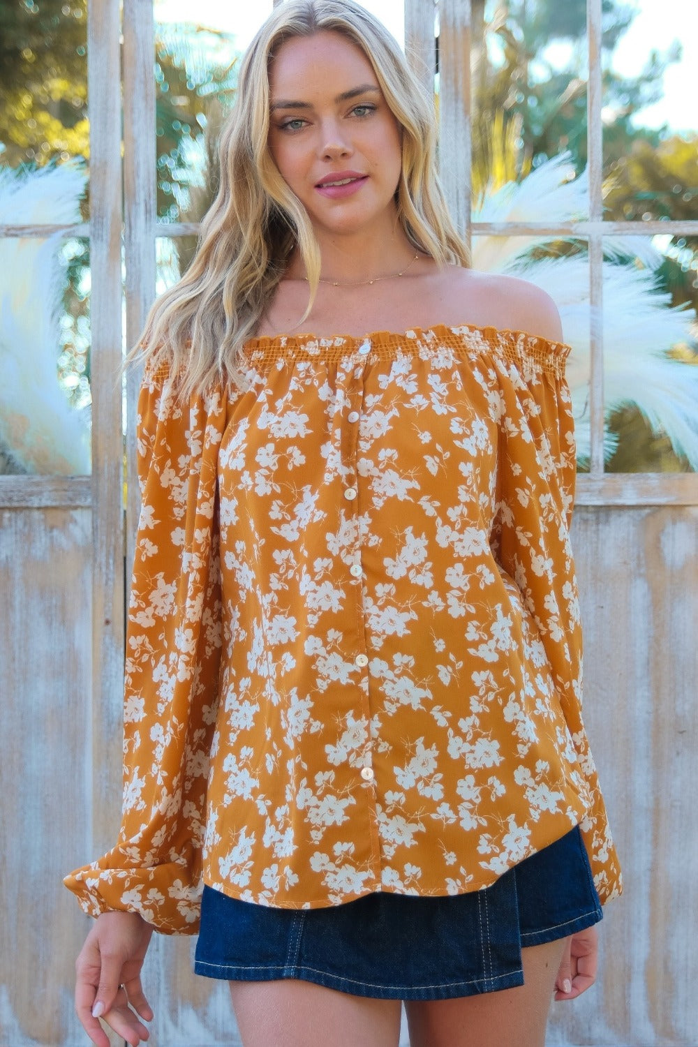 Hailey & Co Floral Off-Shoulder Balloon Sleeve Blouse - Tigbul's Variety Fashion Shop