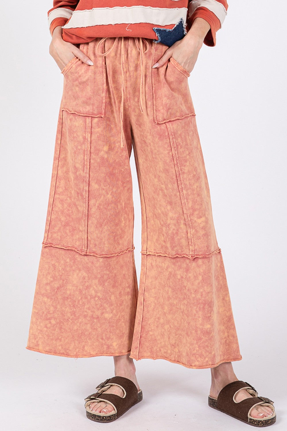 Mineral Washed Terry Wide Leg Pants - Tigbul's Variety Fashion Shop