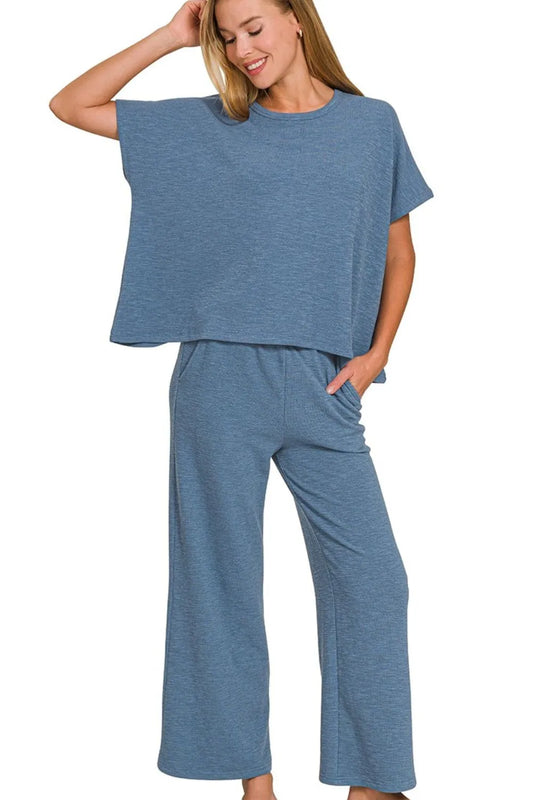 Zenana Cotton Slub Top & Pants Set - Tigbul's Variety Fashion Shop