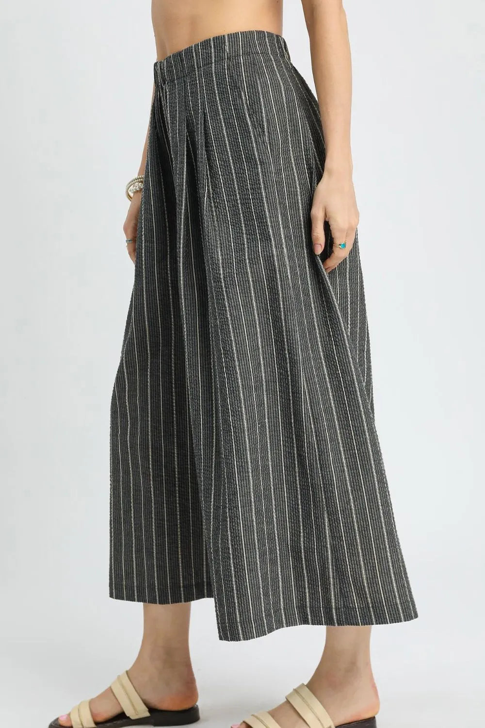 Umgee Pinstripe Crop Palazzo Pants - Tigbul's Variety Fashion Shop