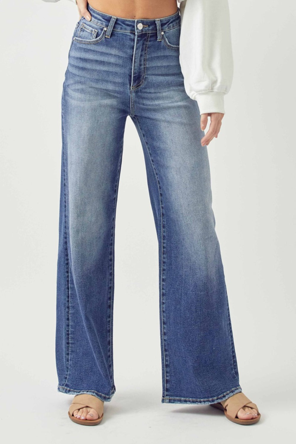 Risen Rise Wide Leg Dark Blue Jeans - Tigbul's Variety Fashion Shop