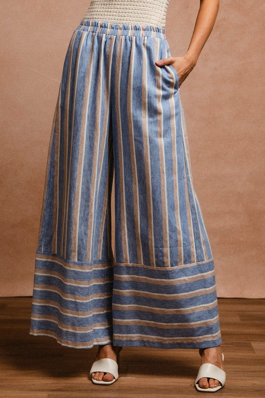 Striped Wide Leg Pants with Pockets - Tigbul's Variety Fashion Shop