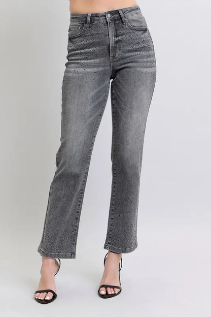 Judy Blue Full Size High Waist Rhinestone Straight Jeans Plus Size - Tigbul's Variety Fashion Shop