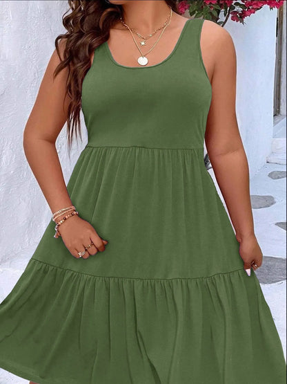 Plus Size Tiered Scoop Neck Tank Dress - Tigbul's Variety Fashion Shop