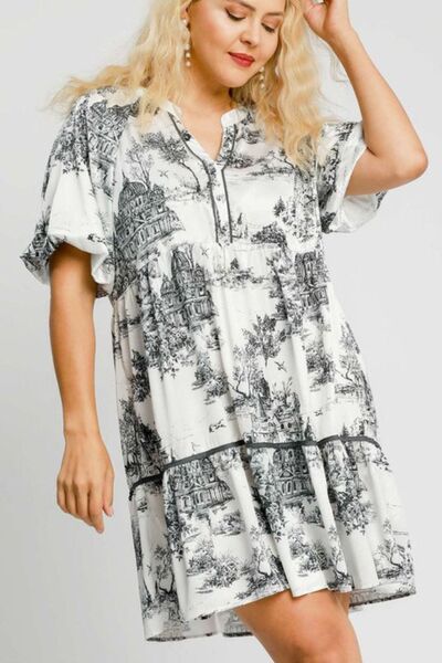 Black Two Tone Landscape Print Dress - Tigbul's Variety Fashion Shop