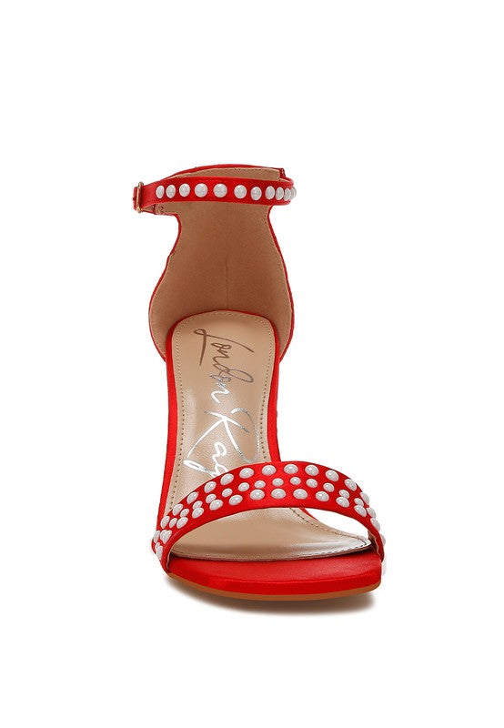 Klebba Pearls Embellished Satin Sandals - Tigbul's Variety Fashion Shop