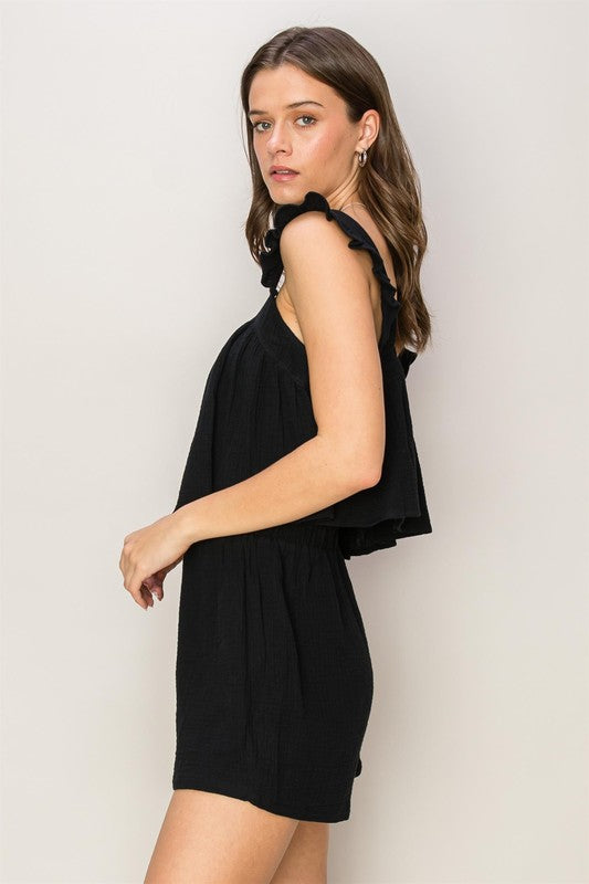 Black Double Gauze Top and Shorts Set - Tigbul's Variety Fashion Shop