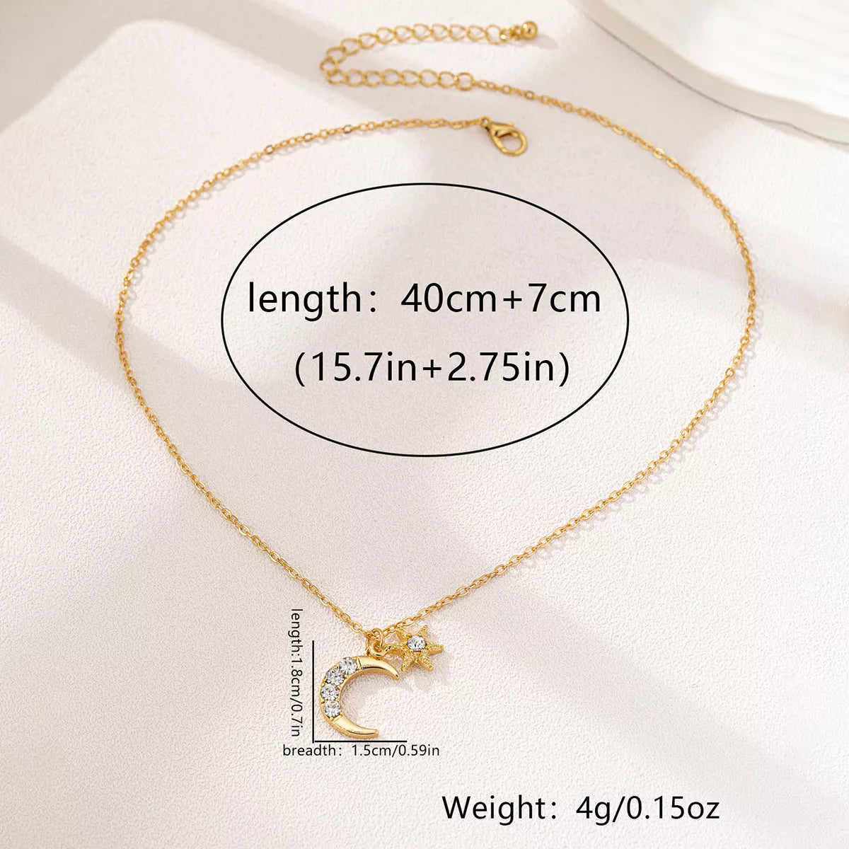 18K Gold-Plated Rhinestone Star & Moon Necklace - Tigbul's Variety Fashion Shop