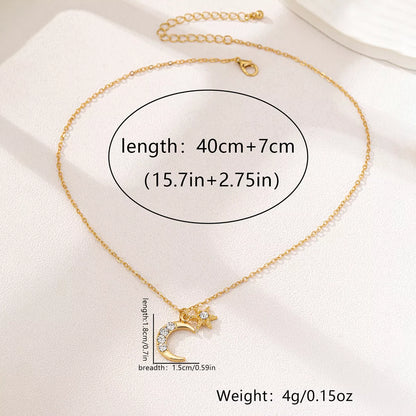 18K Gold-Plated Rhinestone Star & Moon Necklace - Tigbul's Variety Fashion Shop