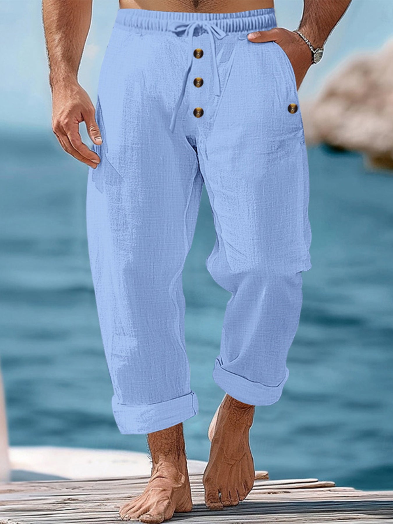 Men's Full Size Button-Fly Drawstring Pants Plus Size - Tigbul's Variety Fashion Shop