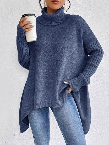 Turtleneck Dropped Shoulder Sweater - Tigbul's Variety Fashion Shop