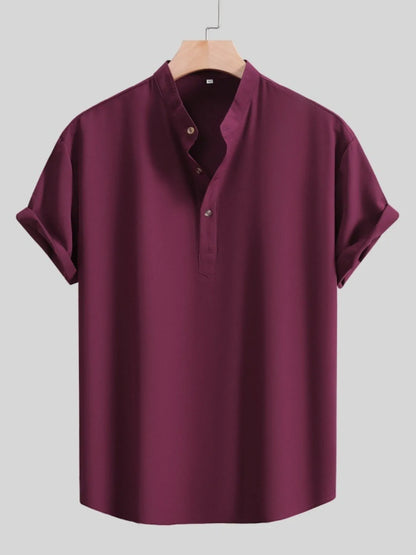 Men's Button Detail Short Sleeve Blouse - Tigbul's Variety Fashion Shop