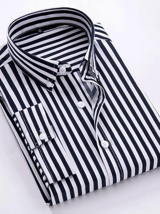 Men's Plus Size Striped Button Up Long Sleeve Shirt - Tigbul's Variety Fashion Shop