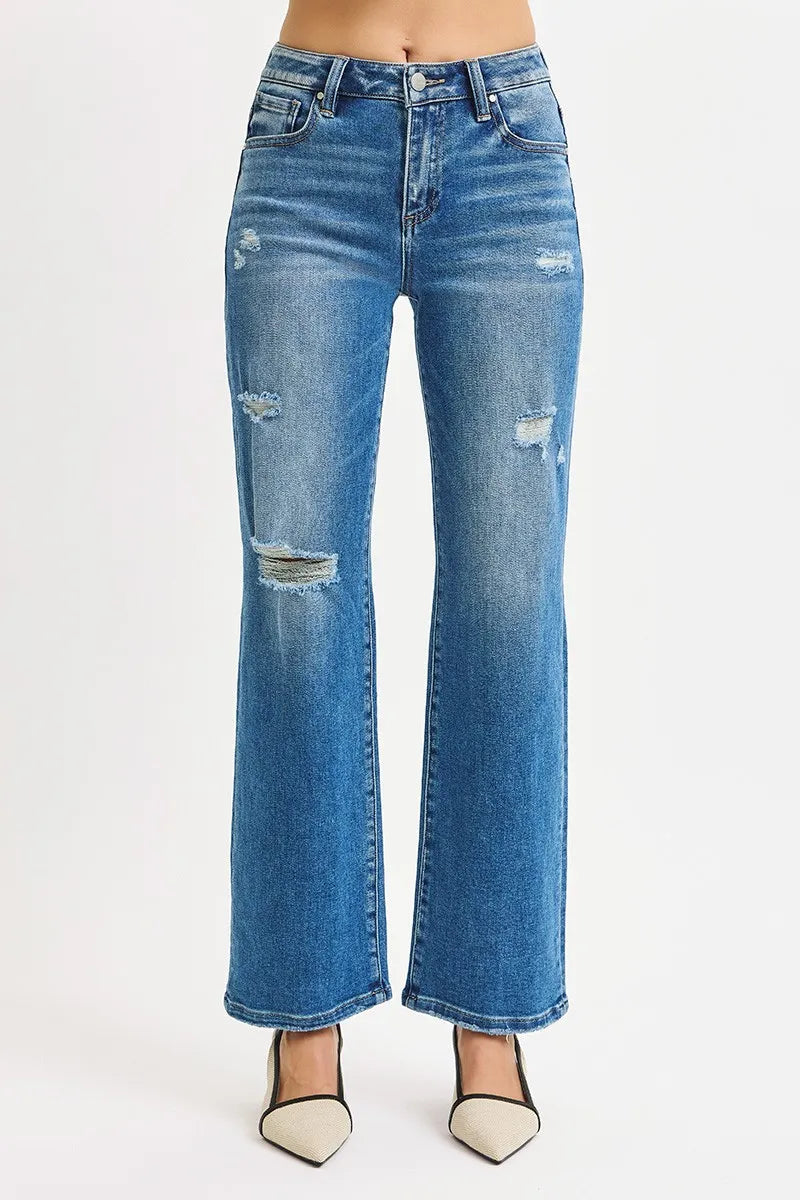 RISEN Full Size High Rise Ankle Straight Front Body Distressed Jeans Plus Size - Tigbul's Variety Fashion Shop