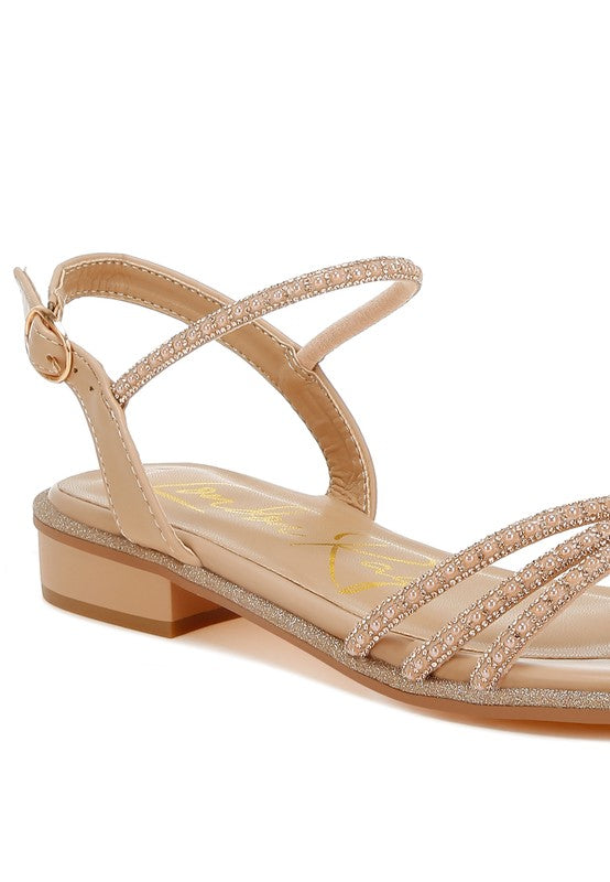 Nobbity Rhinestone Pearl Detail Flat Sandals - Tigbul's Variety Fashion Shop