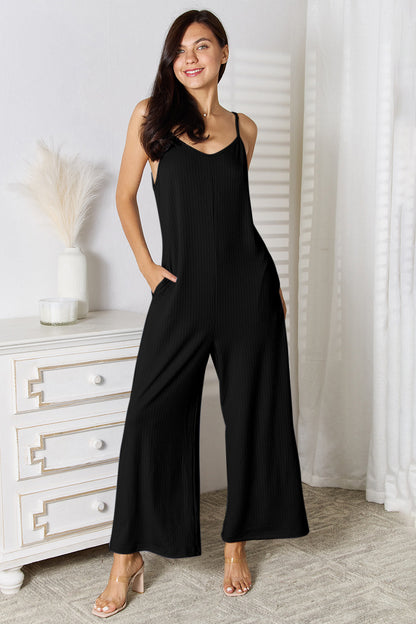 Spaghetti Strap V-Neck Jumpsuit - Tigbul's Variety Fashion Shop
