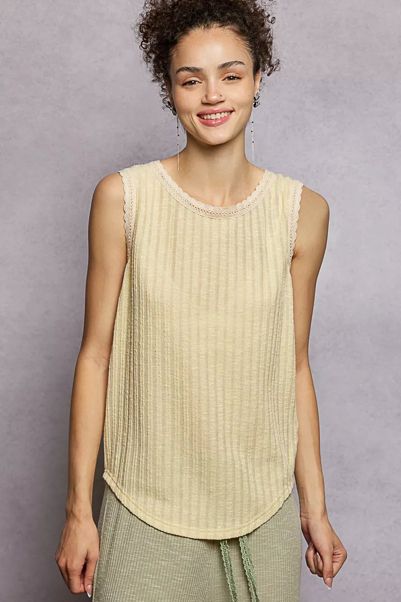 POL Ribbed Round Neck Tank with Lace Trim | Tigbuls Variety Fashion