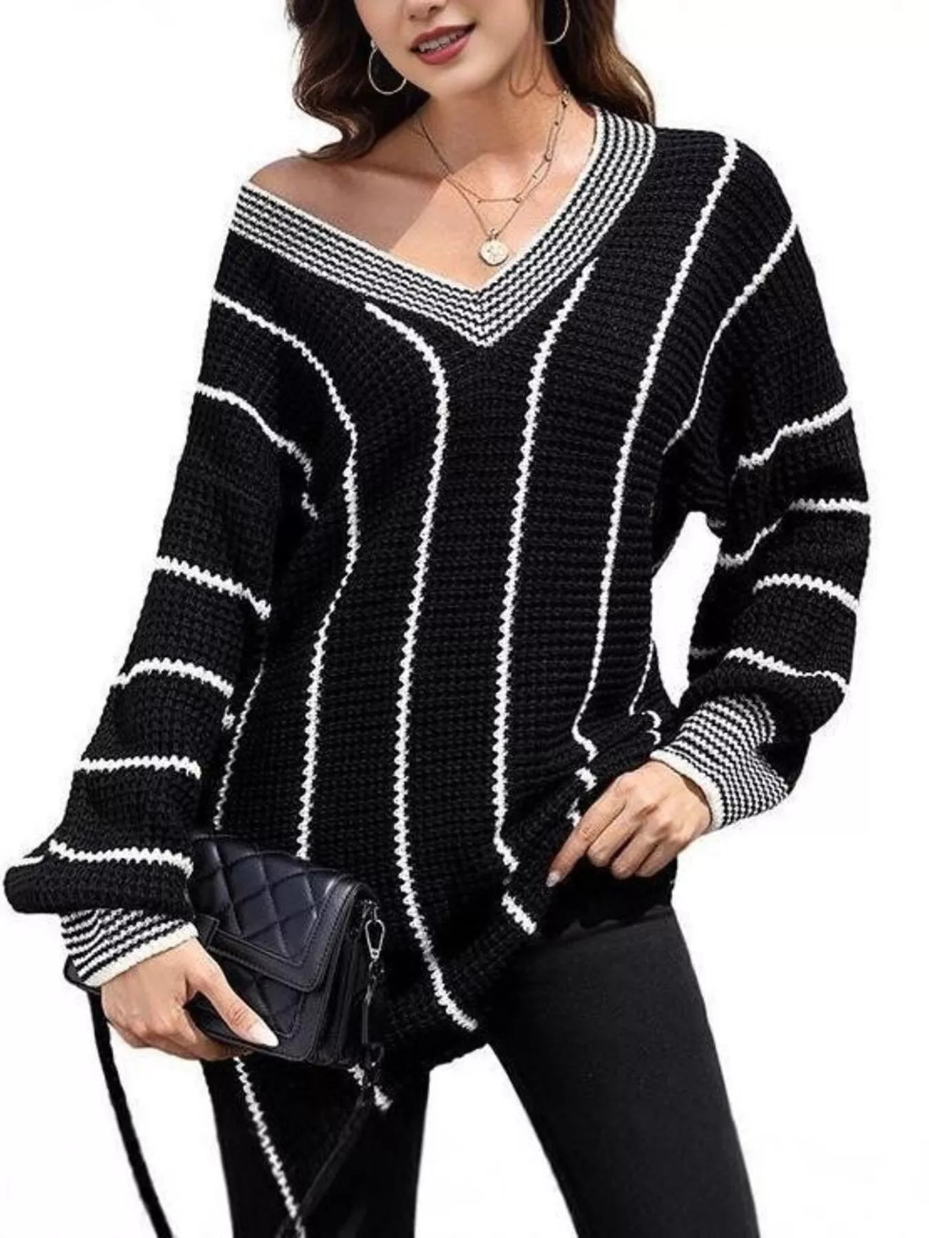 Full Size V-Neck Textured Knit Sweater Plus Size - Tigbul's Variety Fashion Shop