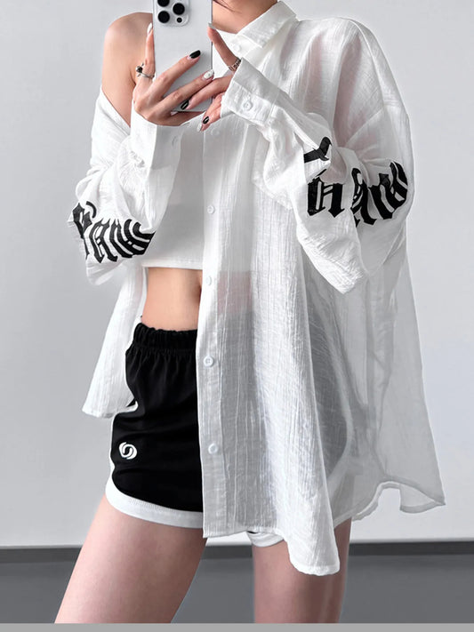 Button-Up Long Sleeve Oversized Shirt - Tigbul's Variety Fashion Shop