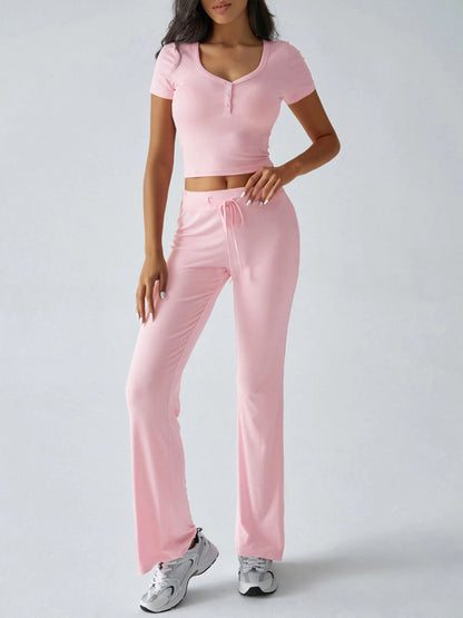 Casual Ribbed Short Sleeve Top and Pants Set - Tigbul's Variety Fashion Shop