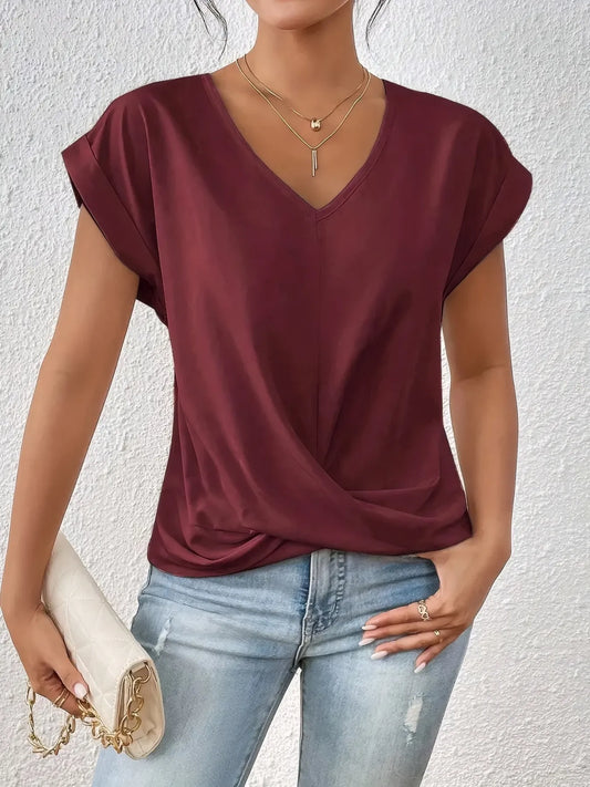 V-Neck Twist Front Top - Tigbul's Variety Fashion Shop