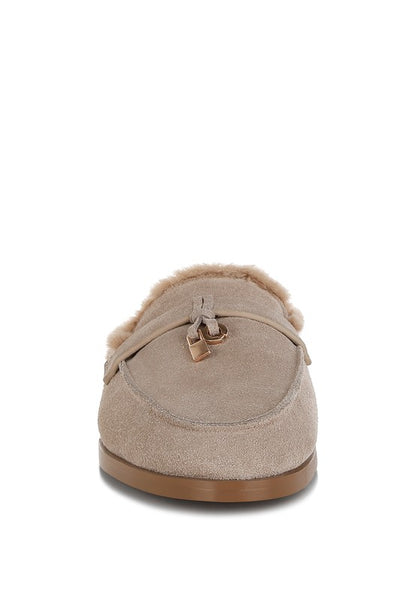 Bosnia Suede & Faux Fur Slip On Mules - Tigbul's Variety Fashion Shop