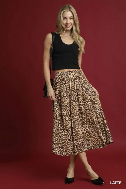 Umgee Drawstring Leopard Midi Skirt - Tigbul's Variety Fashion Shop