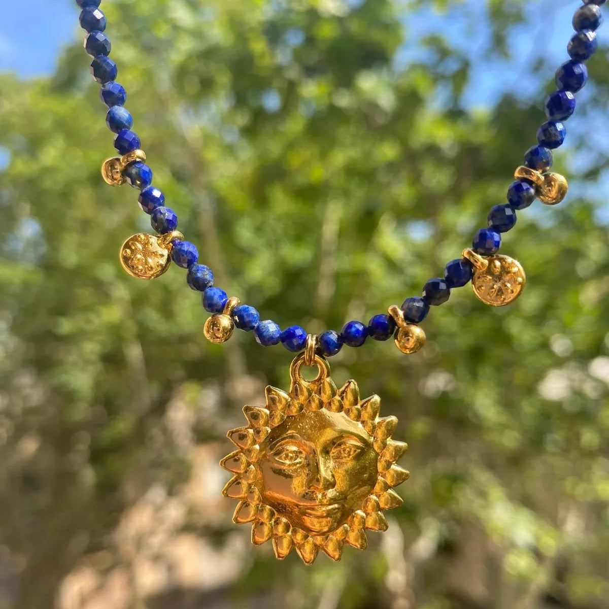 14K Gold-Plated Bead Sun Pendant Necklace - Tigbul's Variety Fashion Shop