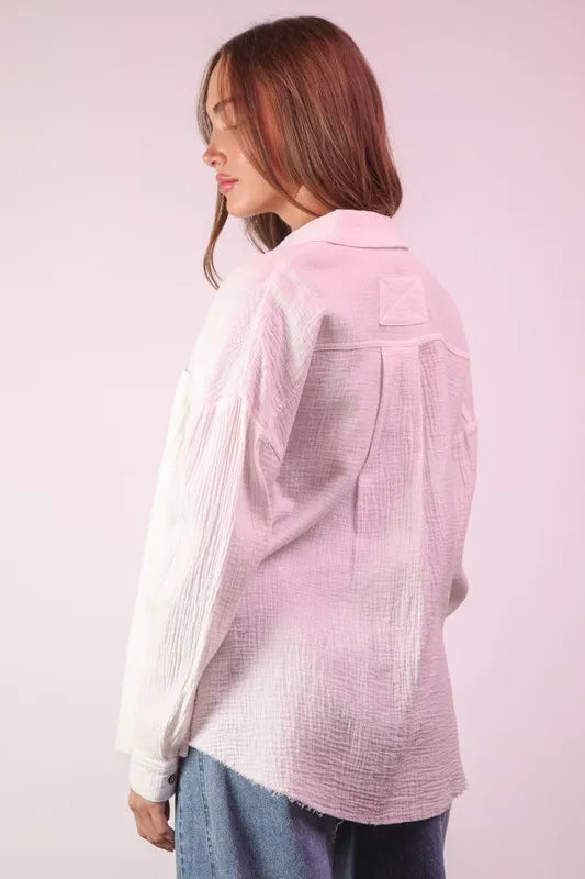 White Plus Size Mineral Washed Gauze Shirt Top - Tigbul's Variety Fashion Shop