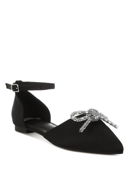 Simina Rhinestone Detail Bow Flat Sandals - Tigbul's Variety Fashion Shop