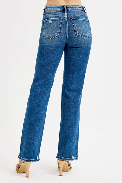 RISEN Full Size Tummy Control High Rise Straight Distressed Jeans Plus Size - Tigbul's Variety Fashion Shop