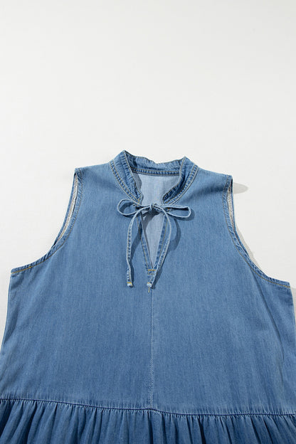 Tie Neck Sleeveless Denim Dress - Tigbul's Variety Fashion Shop