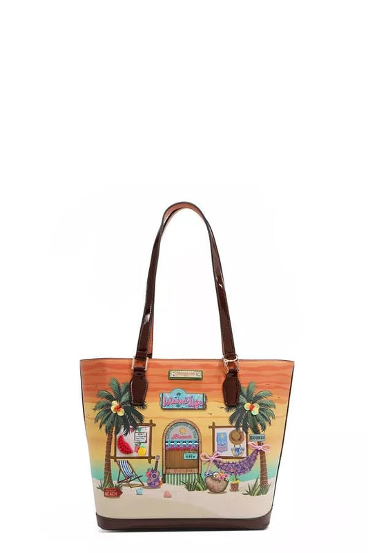Nicole Lee USA Tropical Beach House Print Shopper Bag - Tigbul's Variety Fashion Shop
