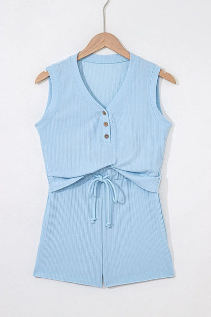 Summer Ribbed Sleeveless Drawstring Romper - Tigbul's Variety Fashion Shop