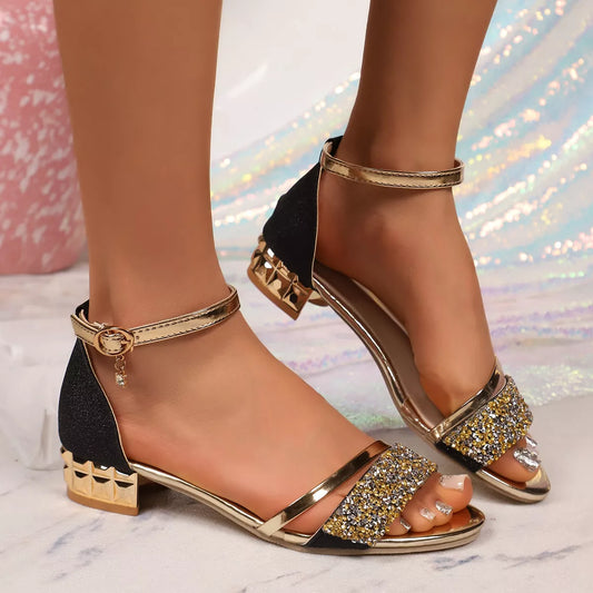 Open Toe Block Heels Ankle Strap Closure Dress Sandals | Tigbuls