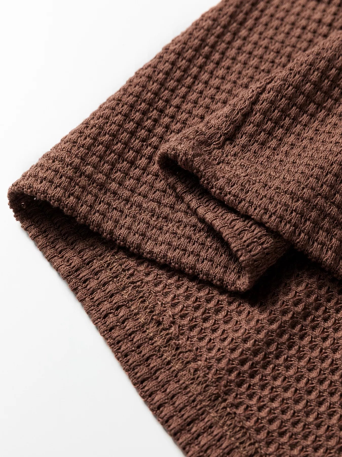 Waffle Contrast Half Buttoned Hooded Pullover Top - Tigbul's Variety Fashion Shop