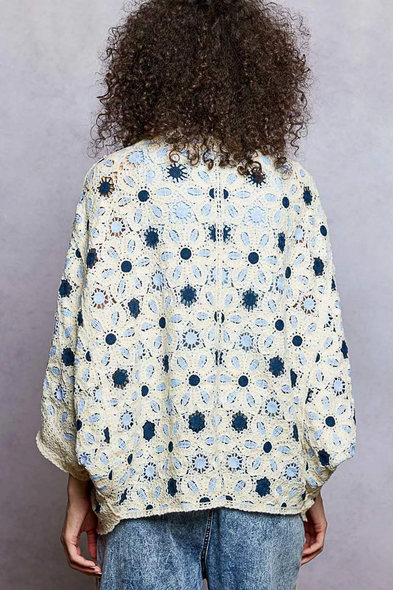 POL Open Front Floral Pattern Crochet Cardigan - Tigbul's Variety Fashion Shop