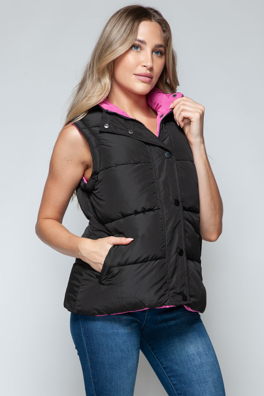 Snobbish Snap and Zip Closure Hooded Vest - Tigbul's Variety Fashion Shop