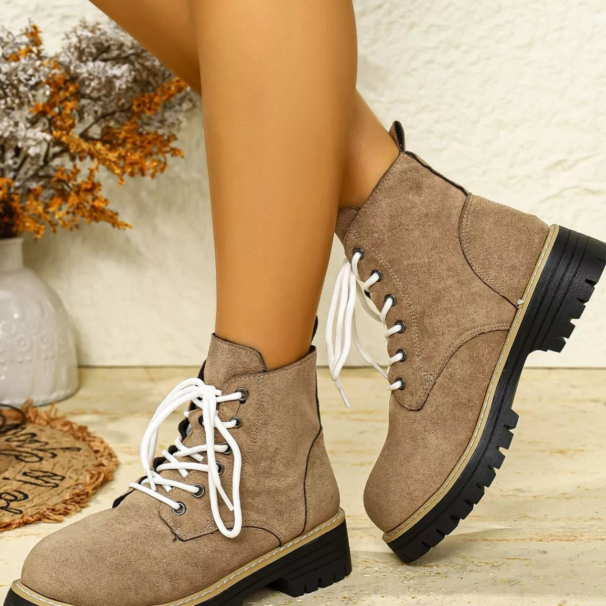 Round Toe Lace Up Boots - Tigbul's Variety Fashion Shop