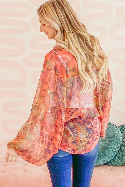 And The Why Front Tie Knot Oversized Print Top - Tigbul's Variety Fashion Shop
